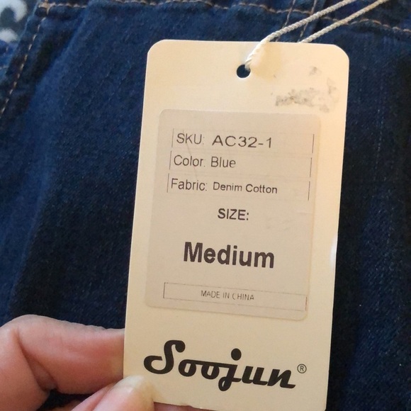 Soojun Casual Loose Fit Baggy Denim Bib Overall Sz M Cotton Stretch Blue Spring - Picture 11 of 15